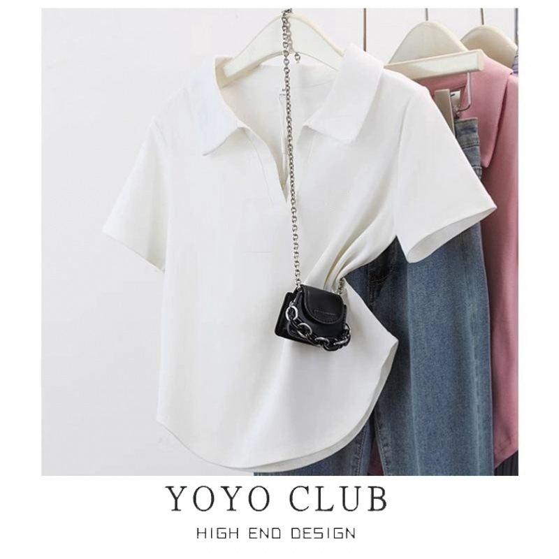 Discount Plus-Size Polo Collar Short-Sleeve T-Shirt for Women, Summer Slimming Versatile Irregular Top for Chubby Girls Discount Plus-Size Polo Collar Short-Sleeve T-Shirt for Women, Summer Slimming Versatile Irregular Top for Chubby Girls
