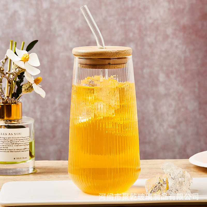 Inswind gran capacidad con cubierta taza de paja de vidrio de verano de alto valor de té de frutas taza de bebida fría taza de paja de té de leche doméstica