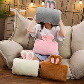 卡通小兔毛毛绒玩偶手暖 兔头暖手枕 小兔子捂手靠垫 兔耳朵插手