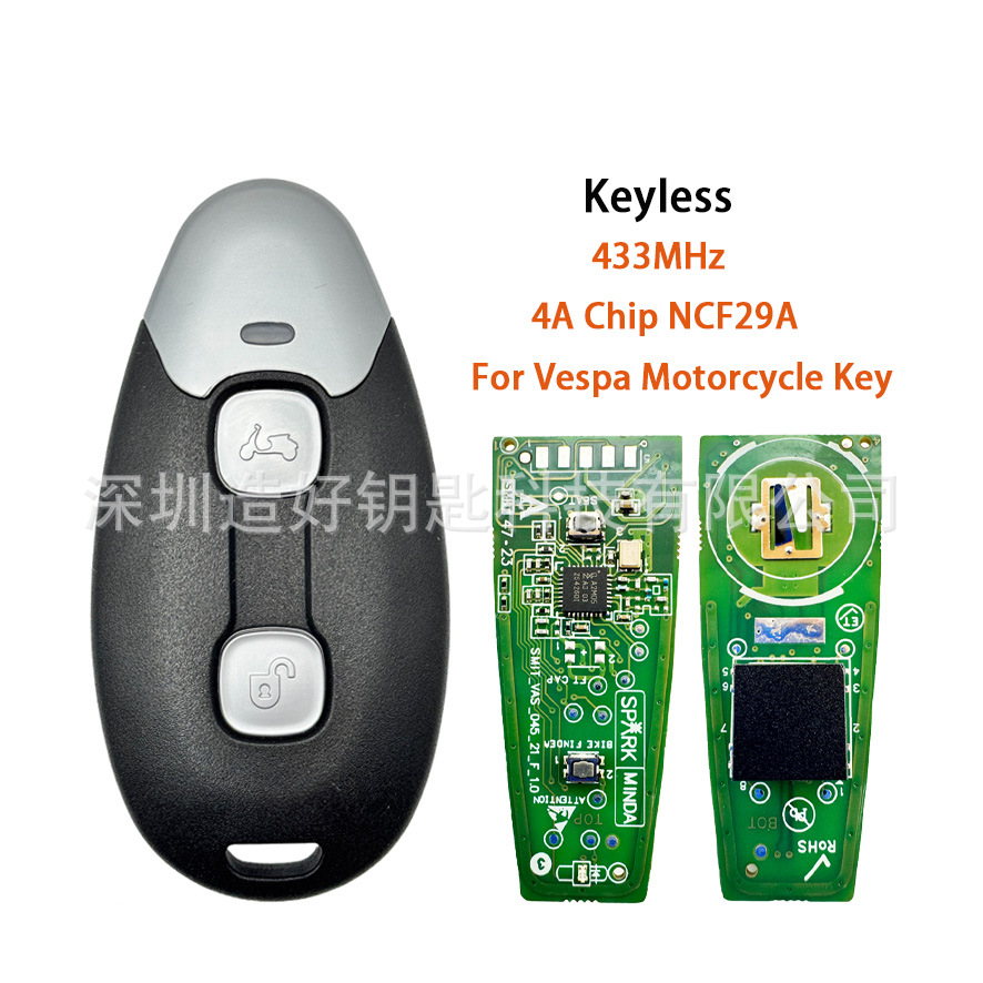 Suitable for Vespa Motorcycles 433Mhz Keyless Start Remote Control Key 4A Chip Ncf29A Smart Key