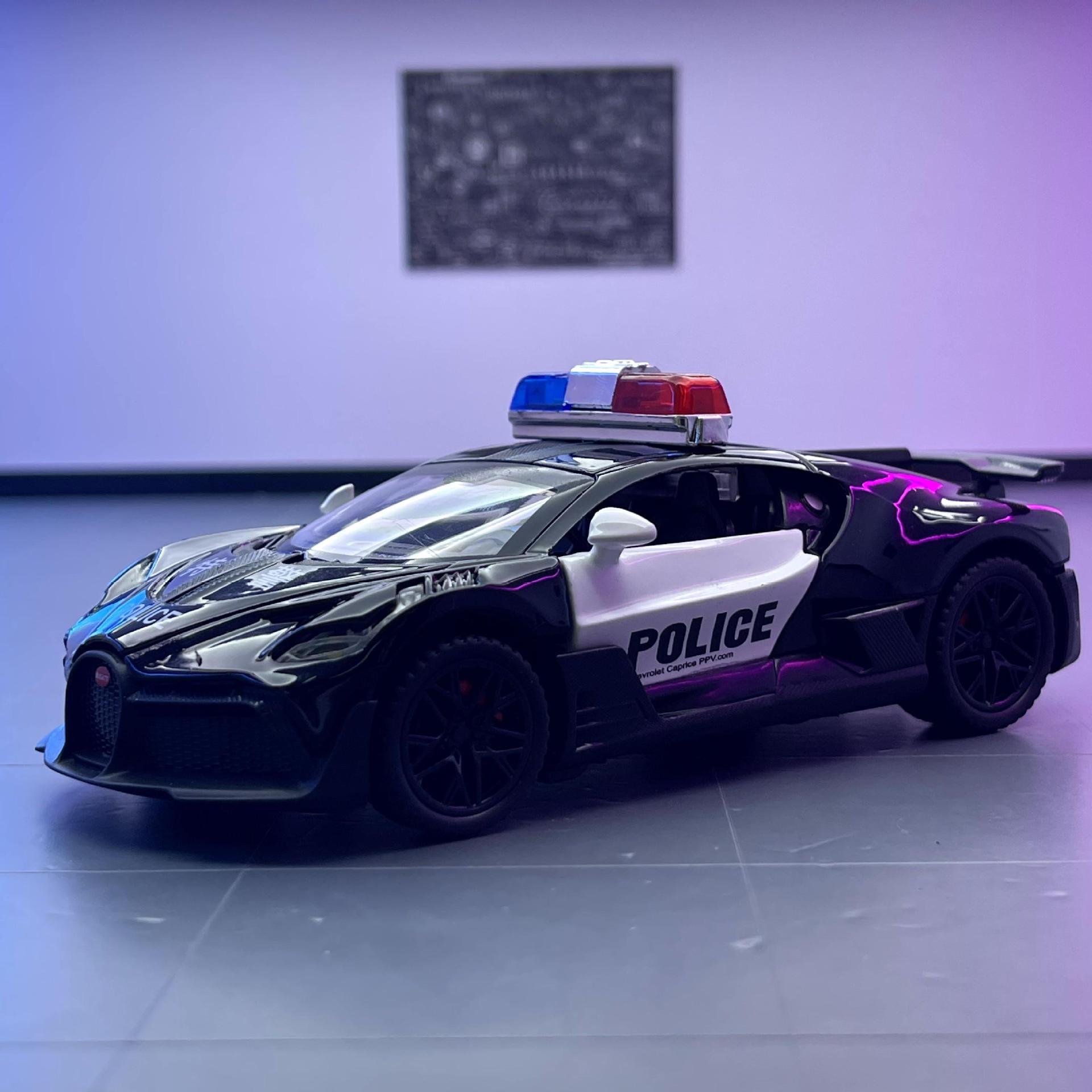 Modelo de coche de aleación de tianying 1:32 bugatti coche de policía tire hacia atrás el sonido y la luz de los niños de juguete coche música modelo decoración colección