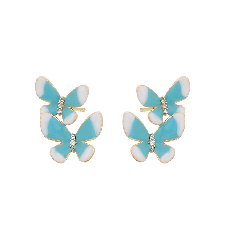 Xuping pequeño fresco romántico goteo de aceite serie de color gradiente doble mariposa pernos de orejas de nicho simple y compacto pernos de orejas personales para mujeres