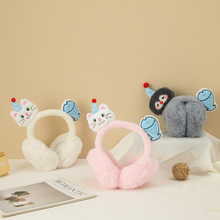 新款冬季女保暖防寒折叠耳罩可爱小企鹅毛绒耳套学生耳暖耳包批发