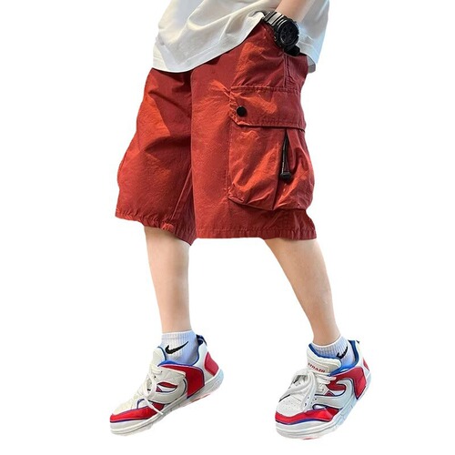 Boys' 5-pocket shorts summer thin model middle and large children summer work style pants street style boys summer casual pants
