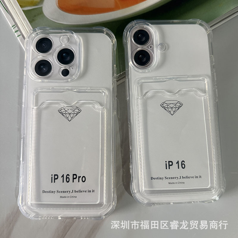 For Apple iPhone16ProMax simple transparent 13 mobile phone case card 14 protective case 12 card 15PM