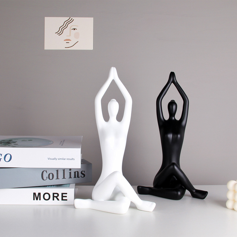 北欧创意瑜伽少女摆件树脂工艺现代人物摆设家居客厅装饰品