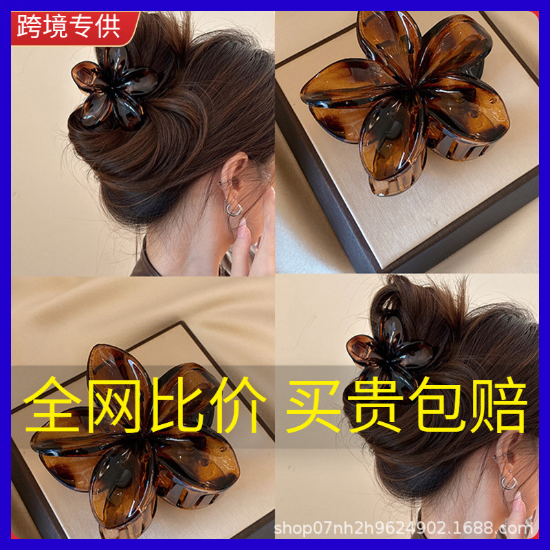 跨境高级感度假风鸡蛋花大号抓夹后脑勺盘发鲨鱼夹半扎发时尚发饰|undefined
