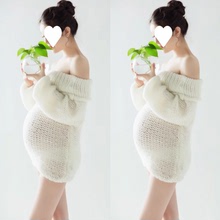 新款影樓孕婦拍照服裝性感媽咪一字肩毛衣寫真攝影服裝藝術照衣服
