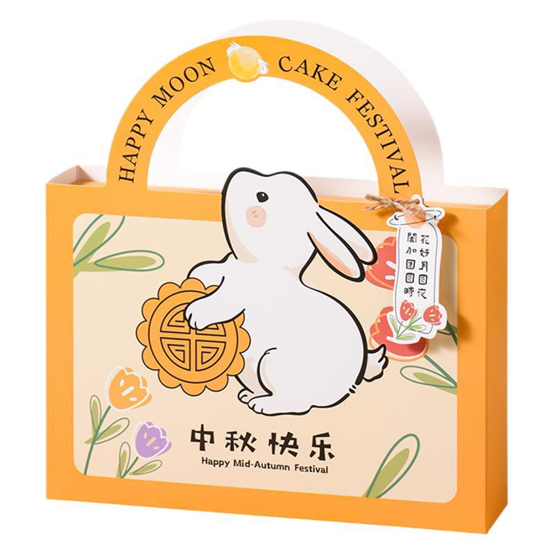 Happy Mid-Autumn Cute Conejo 4 / 6 Caja de regalo de pastel de luna de piel de hielo, caja de mayo portátil, caja vacía