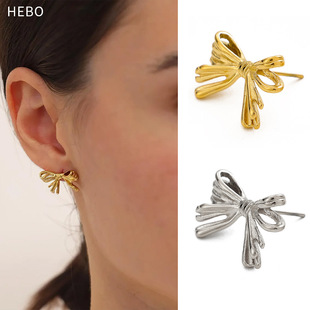 (Cross-border trading), metal sophisticated earrings with bow stainless steel