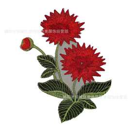 立体网纱刺绣红花布贴  中国风绣花补丁贴花  衣服破洞贴 DIY服装