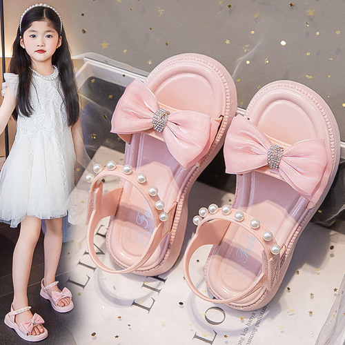 Women's New Sandals, Fashionable Summer Sandals for Girls, Little Princess Style, Small and Medium Children's Soft Sole Korean Style Baby Non-Slip Shoes
