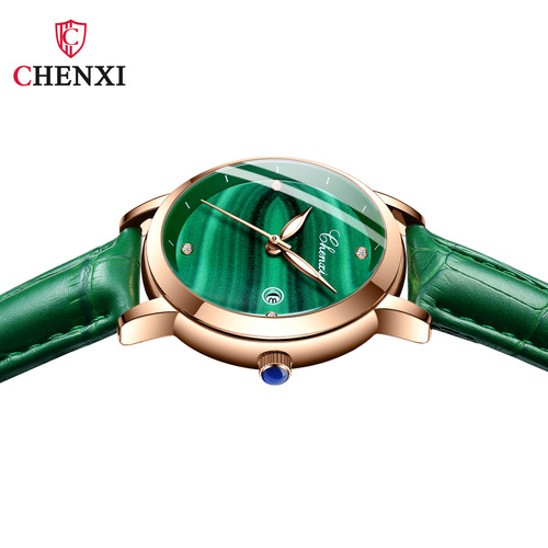 Dawn small square watch women's genuine leather fashion waterproof malachite pattern watch women's ins style small green watch