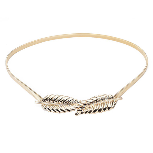 Metal elastic elastic golden leaf belt for women with thin decorative spring and dress waist chain flower accessories belt