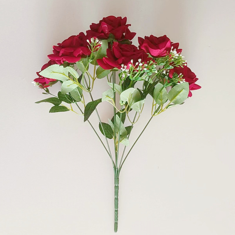 Flor de rosa simulada 7 mandos de franela rosa roja decoración del hogar decoración de la boda decoración transfronteriza flor falsa al por mayor