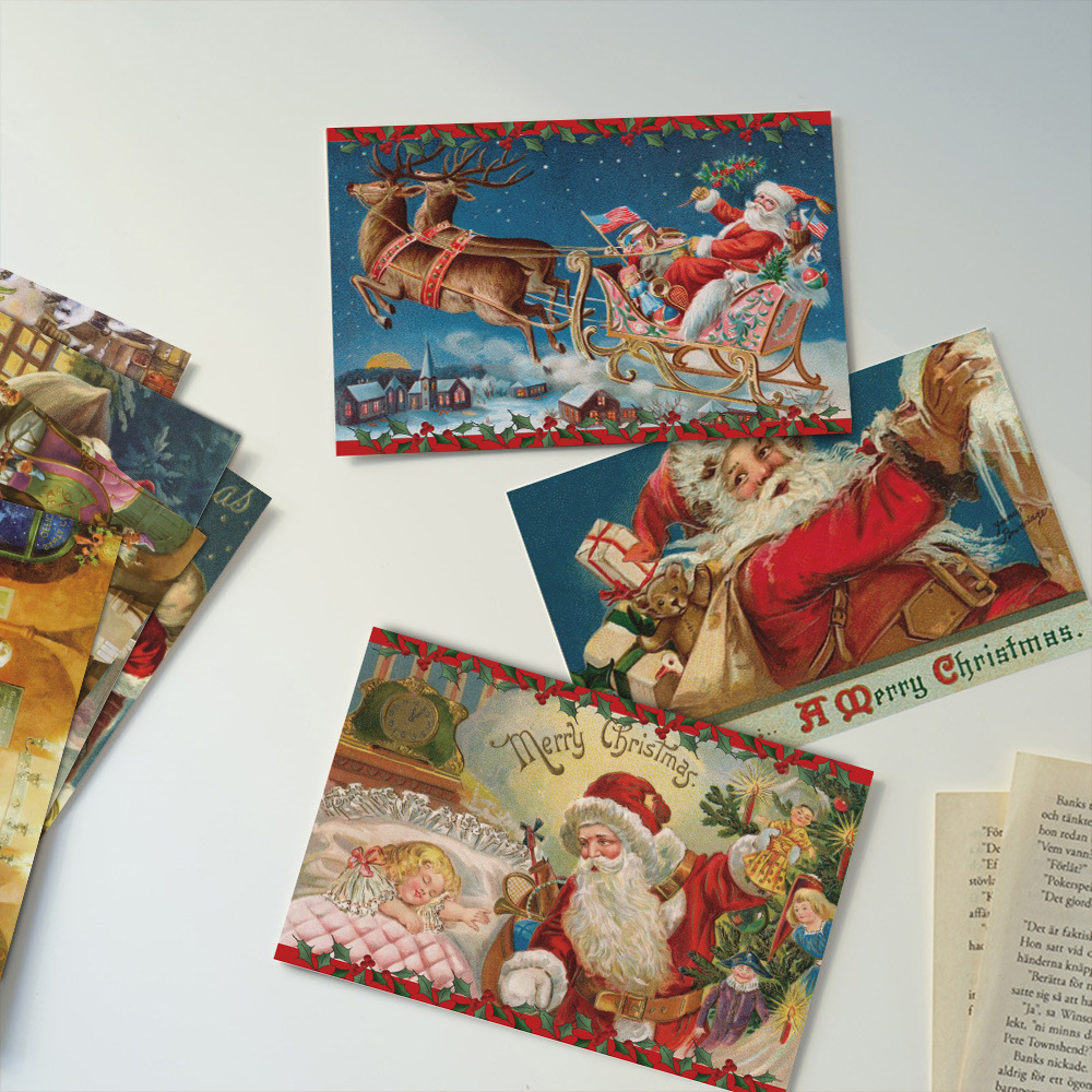 40 Christmas gift cards Santa's reindeer vintage postcard message card greeting card wall decoration material