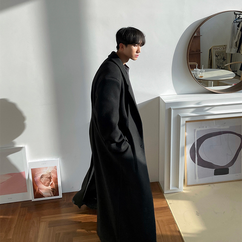 ASCLO otoño e invierno engrosado abrigo de lana ultra-largo de los hombres de estilo coreano de moda suelta más tamaño abrigo de lana de alta calidad textura