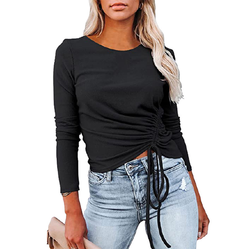 solid color long-sleeved round neck top Nihaostyles wholesale clothing vendor NSLZ72624