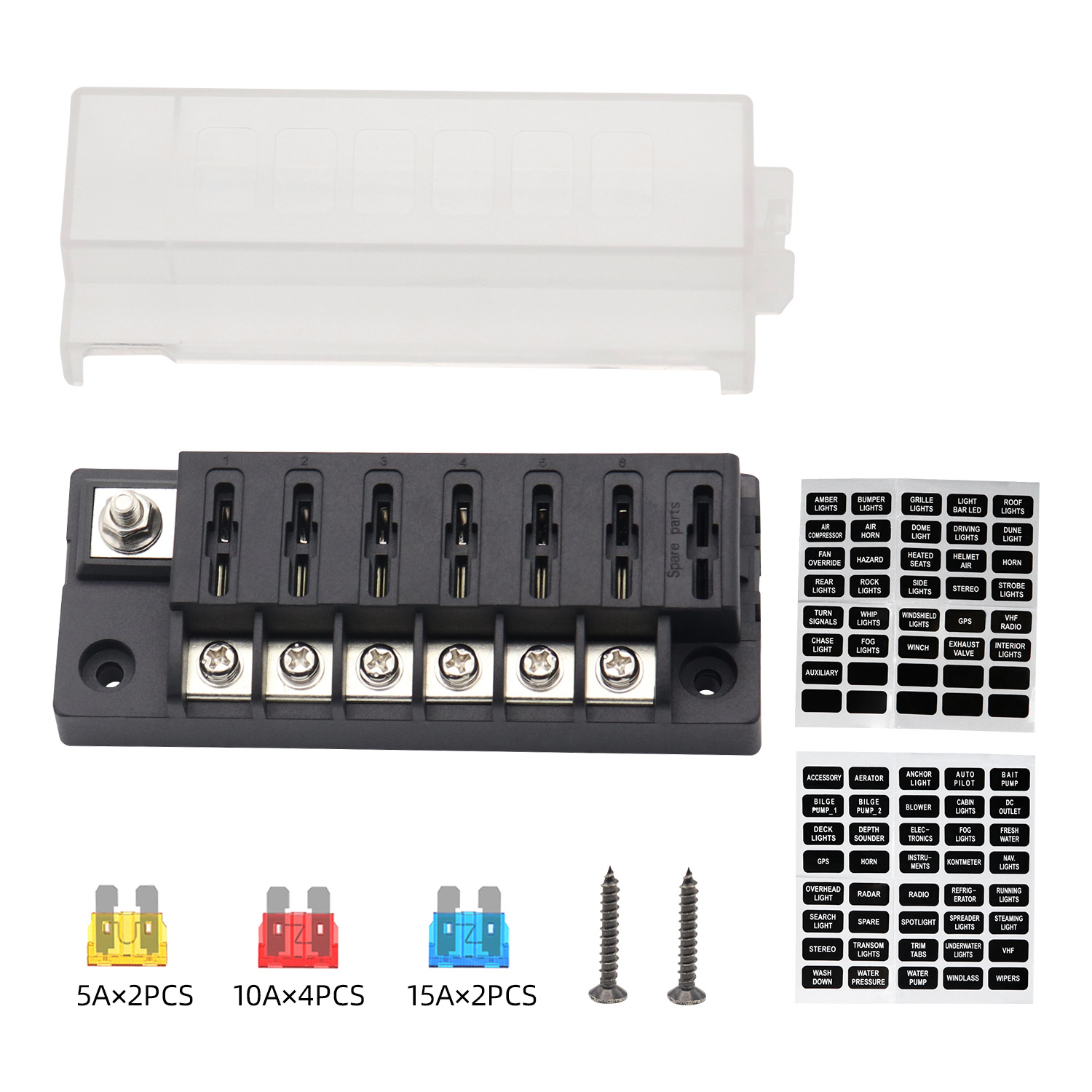 汽车改装一进6出保险丝座 6路紧凑型公共源保险丝盒带负极保险丝