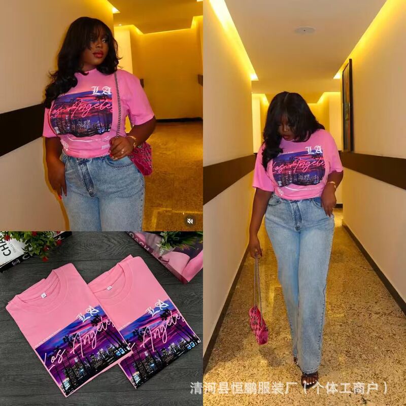 2025 Spring and Summer New Women's Clothing Cross-Border European and American Same Style Loose Simple Pure Cotton Trendy Brand Short-Sleeved T-Shirt Tops 2025 Spring and Summer New Women's Clothing Cross-Border European and American Same Style Loose Simple Pure Cotton Trendy Brand Short-Sleeved T-Shirt Tops
