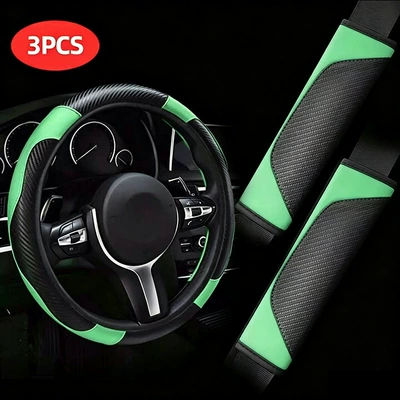 universal for all seasons, cross-border car – Steering wheel cover - green-three-piece-set-38cm