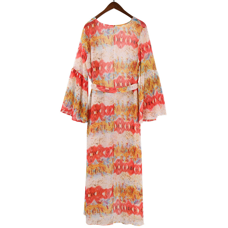 loose long-sleeved printed beach dress NSMAN51437