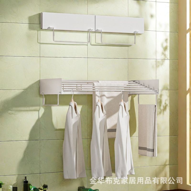 国境を越えたバルコニー折り畳みハンガー室内壁掛けトイレ隠しタオルラック防風見えないハンガー収納ラック|undefined