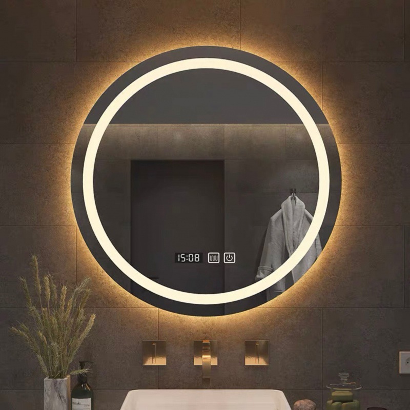 Espejo redondo inteligente de baño antifiebla espejo táctil con lámpara espejo de baño colgado en pared antifiebla espejo de maquillaje LED luminoso