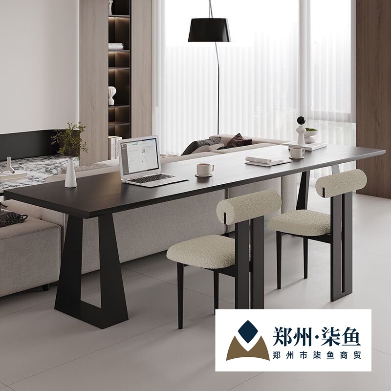 Black Solid Wood Desk for Home Living Room Italian Minimalist Horizontal Hall Sofa Long Table Double Study Table Office Desk