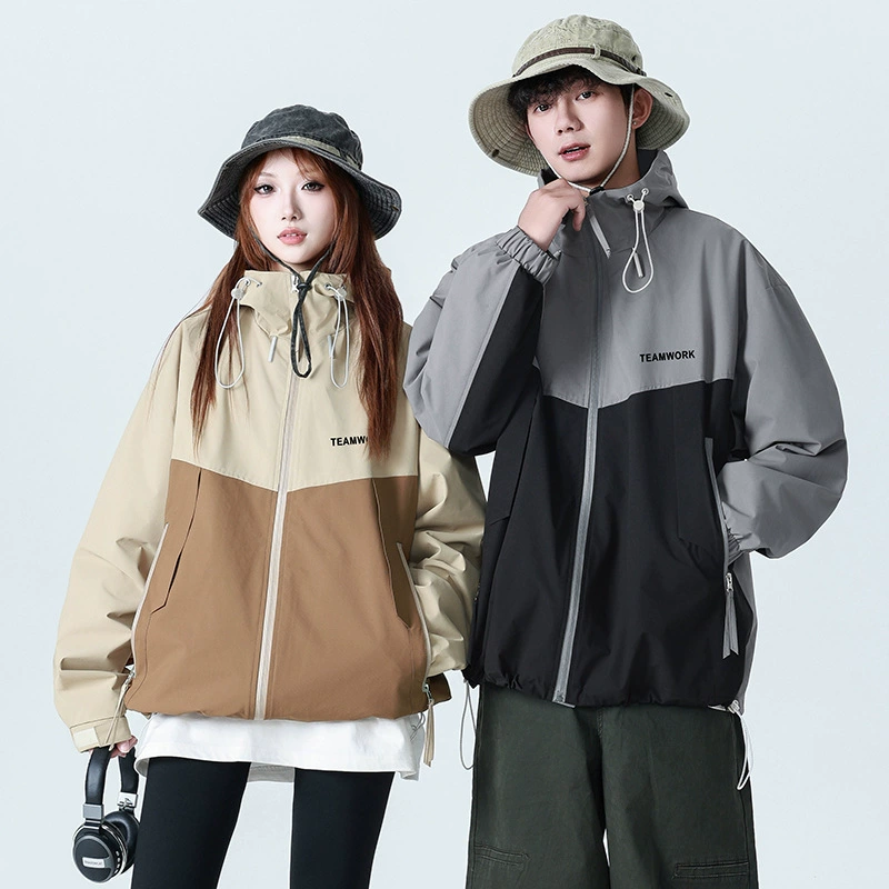 Весенне-осенняя свободная лоскутная куртка с капюшоном в американском стиле, модная ветрозащитная куртка для альпинизма на открытом воздухе, унисекс