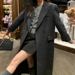 2023秋冬新作両面ラシャコート女性韓国系純欲ミディアムロング韓国風気質ウールコート
