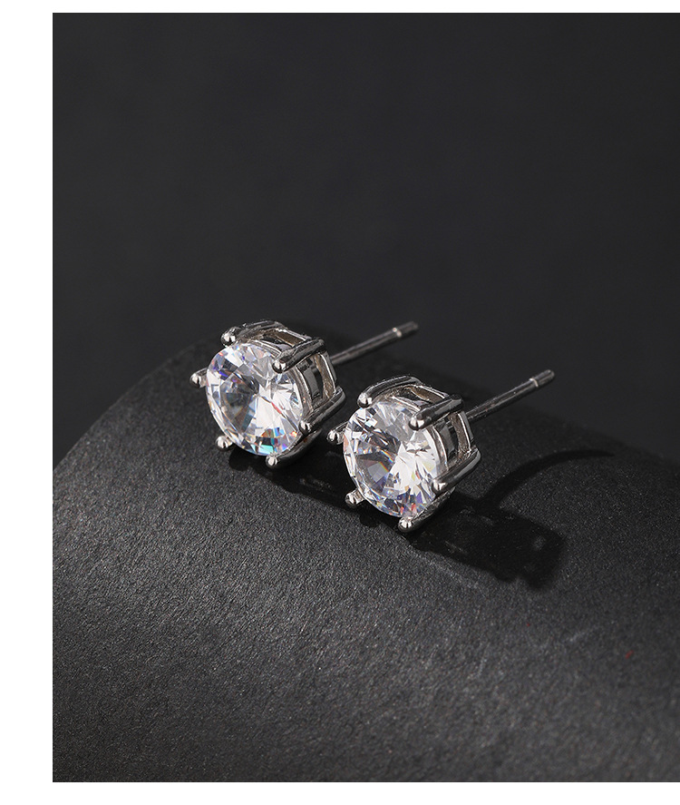 1 Pair Simple Style Geometric Solid Color Plating Inlay Sterling Silver Zircon Ear Studs display picture 1