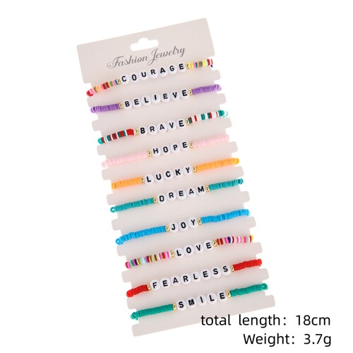 New Cross-border Colorful Soft Clay Alphabet Bead Bracelet Set with Gold-plated Separating Beads, Hand-woven Elastic Accessory for Wholesale