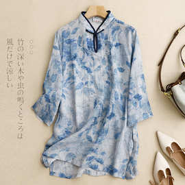 实拍2024年夏季太极服大码女装胖MM新款棉麻苎麻太极拳练功服装女