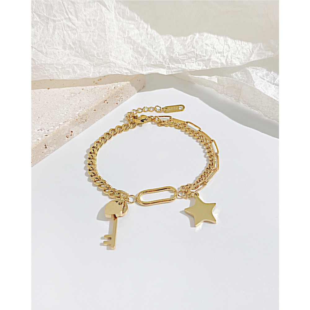 Simple Style Pentagram Key Stainless Steel Bracelets Layered Plating Stainless Steel Bracelets