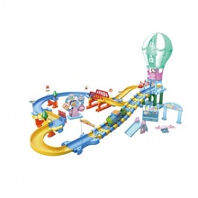 卡通热气球轨道乐园彩盒儿童DIY拼装轨道滑梯跷跷板电动火车轨道
