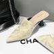 Pointed Toe Semi-high Heels 2025 Summer New French Style New Chinese Style Heavy Embroidery Light Luxury Embroidered Mule Shoes Women