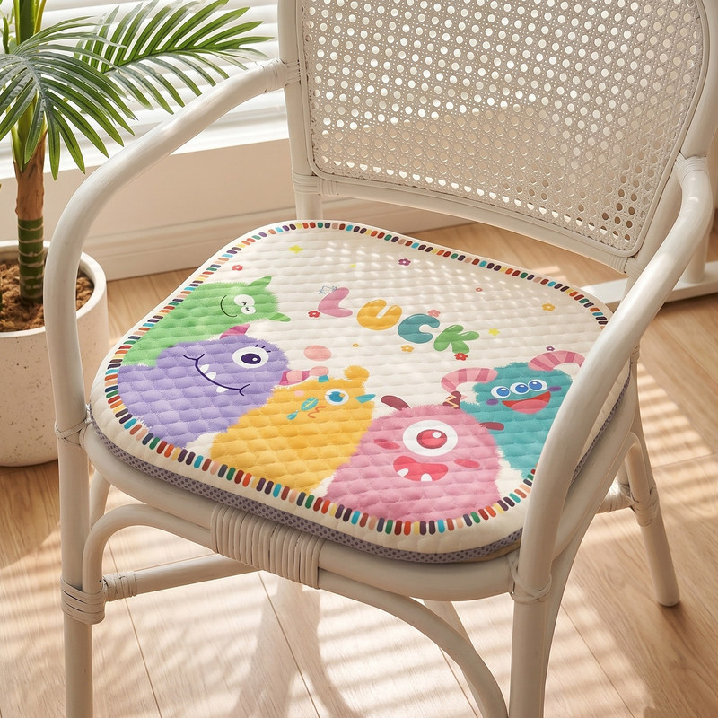Cartoon Seat Cushion Summer Ice Silk Imitation Rattan Mat Office Chair Cushion for Long Sitting Soft Butt Cushion Sofa Cushion Soft Breathable Cooling Mat