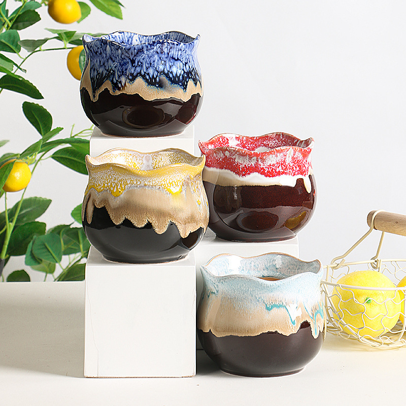 Fleshy Flower Pot Large Diameter Ceramic Creative Personalized Crude Pottery Plant Pot Household Balcony Fleshy Green Plant Flower Pot Wholesale