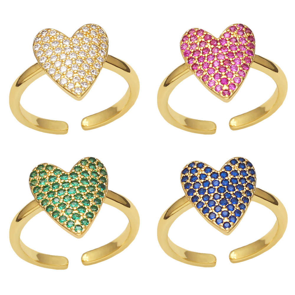 Fashion Heart Shape Copper Open Ring Plating Inlay Zircon Copper Rings