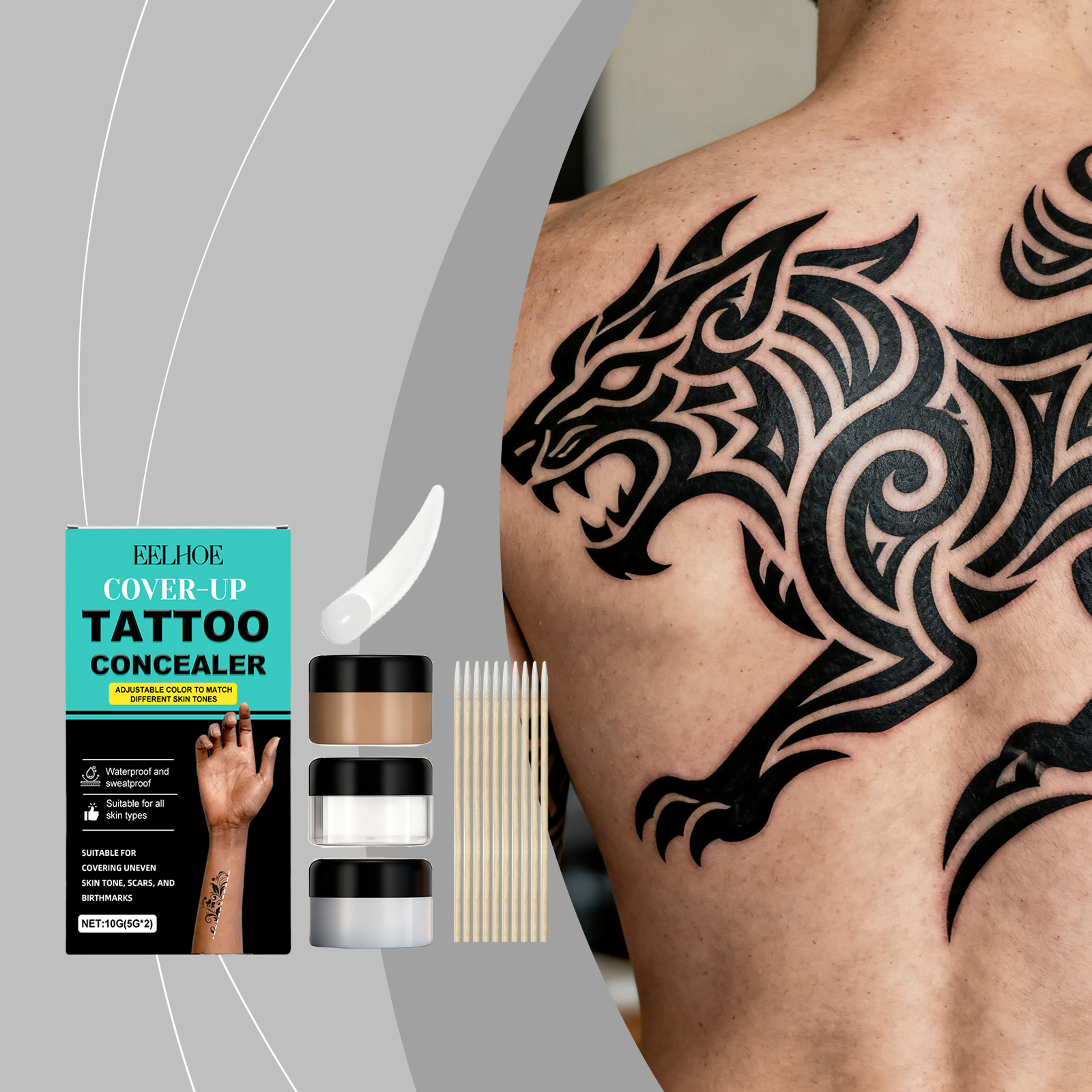 Eelhoe Tattoo Concealer Set Body Tattoo Makeup Covering Fits Skin Daily Portable Concealer