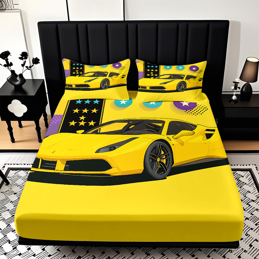 TEMU / JIT moda popular patrón de carreras 3D impresión digital cama de cama de cama kit de ropa de cama fábrica directa