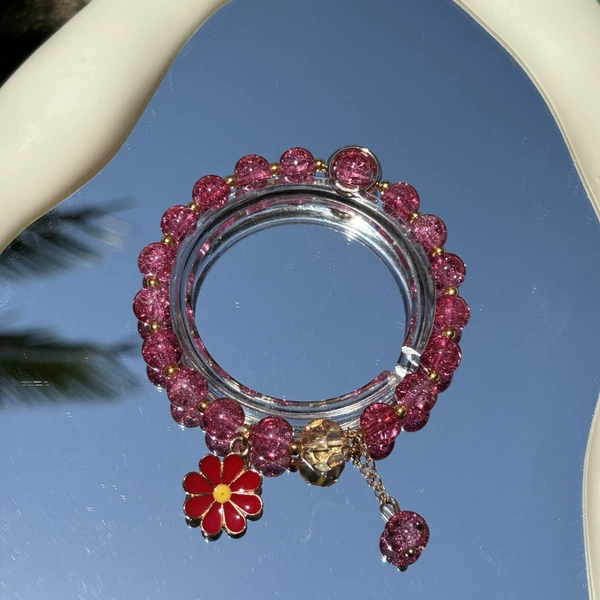 Fuchsia beaded bracelet, red oolong tea Da Hong Pao
