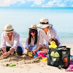 跨境鏤空網布沙灘包單肩手提旅行洗漱包健身游泳收納包8口袋海榕