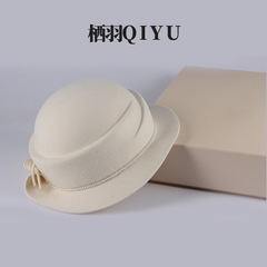 千金帽赫本风100%羊毛蝴蝶结卷边礼帽女秋冬高级感显脸小盆帽毡帽