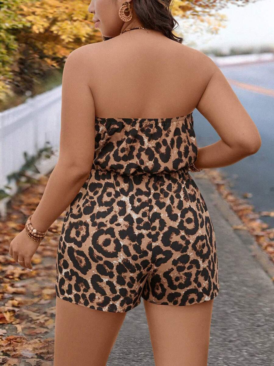 Sling estampado de leopardo talla grande mono sin tirantes mujer 2025 primavera y verano Europa y América Amazon nueva playa de vacaciones sexy