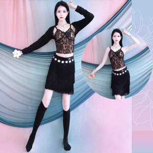 Belly Dance Tassel Skirt Suit Adult Practice Clothes Lace Suspender Vest Outer Wear New Kidsren's Performance Clothes
