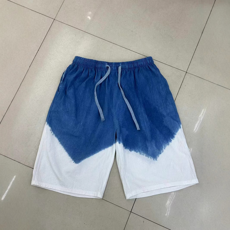 Yunnan Dali Tie-Dye Shorts Men's Beach Pants Large Size Casual Pants Multi-Color Cotton and Linen Hot Pants Fat Casual Shorts
