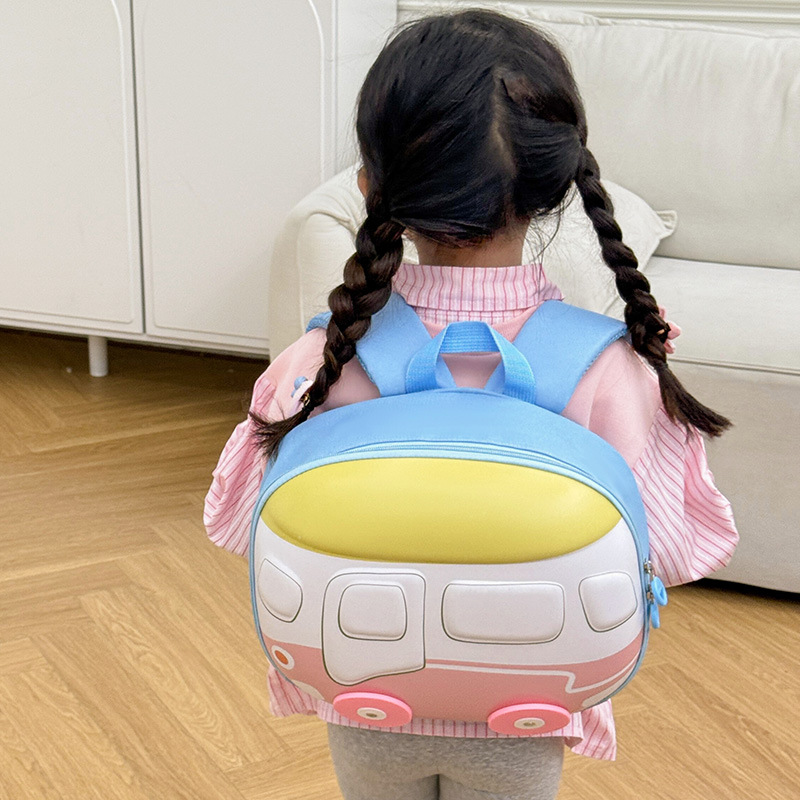 Kindergarten clase pequeña mochila escolar para bebés linda mochila para niños y niñas con forma de autobús mochila para niños con cáscara de huevo ligera