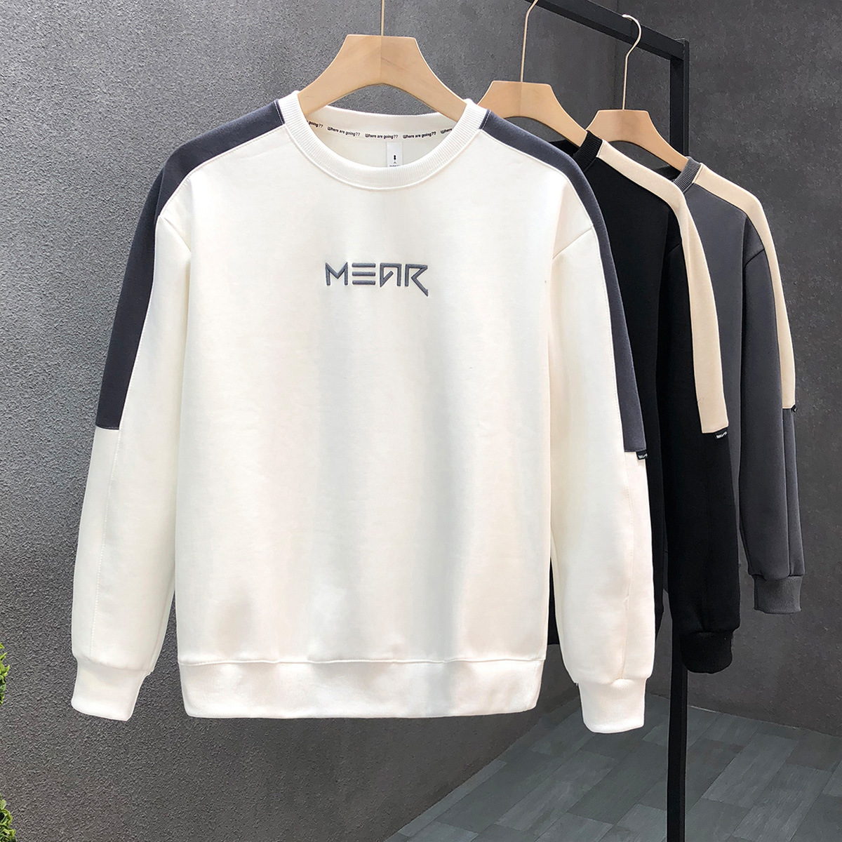 Einfaches Spleiß-Sweatshirt für Herren, trendige Marke, vielseitiges Herbst-Winter-Unterhemd, neue Langarmshirts für Herren_voghion.com